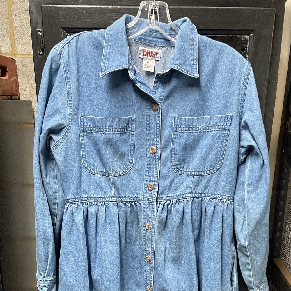VINTAGE 1990s WOMEN’S  FADS 8P PRAIRIE STYLE JEAN DENIM  DRESS USA 100% COTTON